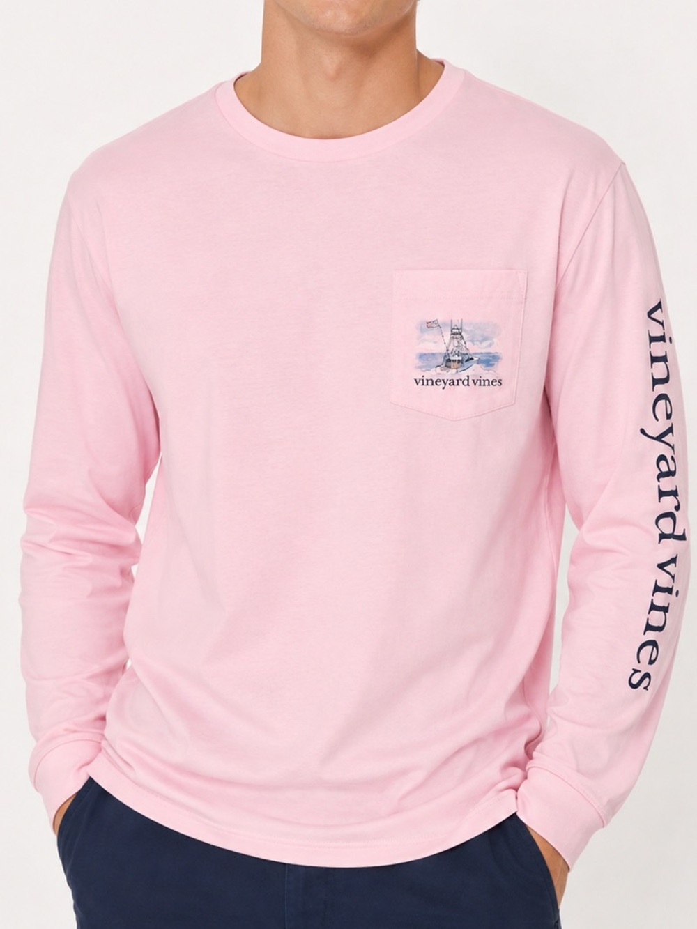 Vineyard Vines Men’s light pink Painted Shining Sea Long Sleeve shirt tee medium